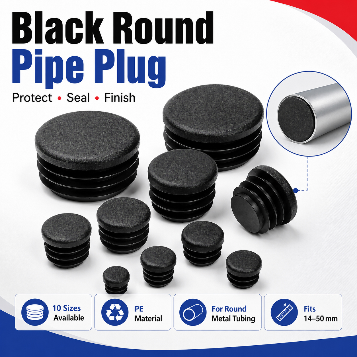 Plastic Pipe Clip - 8-40Pcs Black Round Plastic Blanking End
