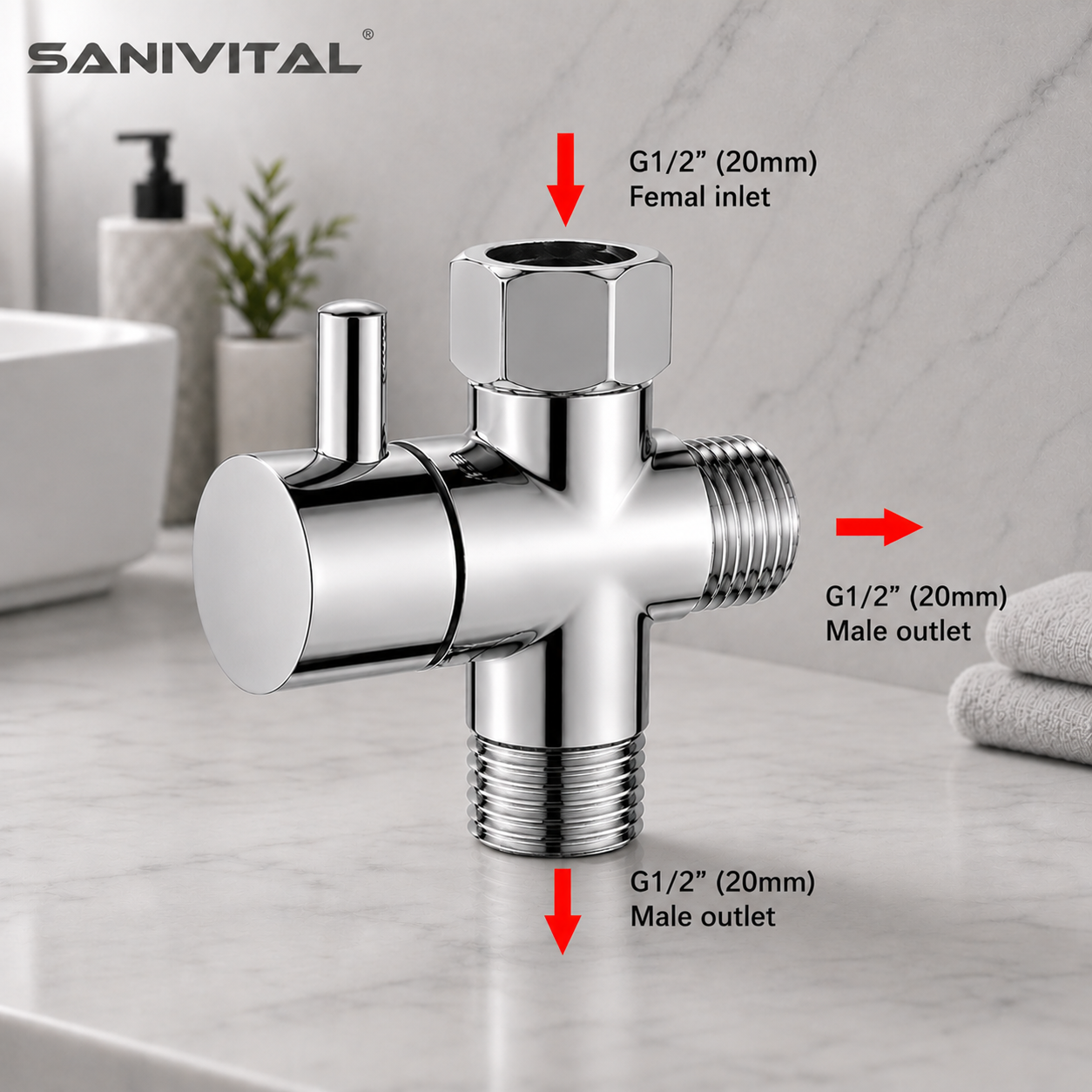 Shower Valve Cartridge - SANIVITAL 3-Way Shower Diverter Valve G1/2