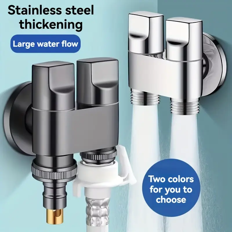 Toilet Fill Valve - Stainless steel double outlet faucet, non-slip