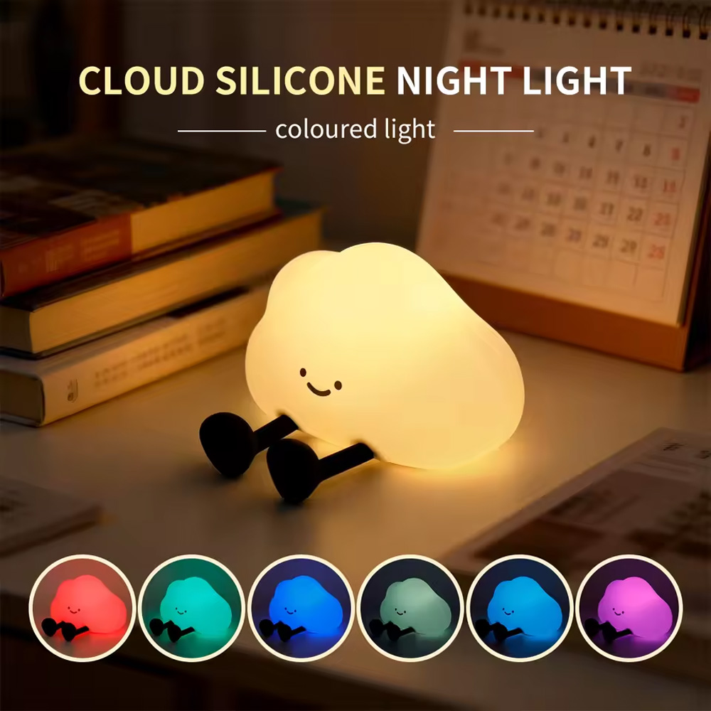 Silicone Tap Washer - Cute Cloud-Shaped Silicone Tap-Activated Night Light,
